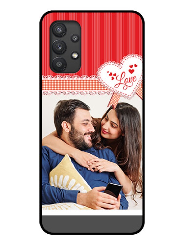 Custom Galaxy M32 5G Custom Glass Mobile Case - Red Love Pattern Design