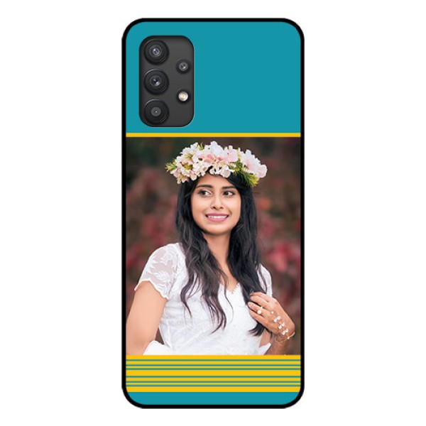 Galaxy M32 5G Custom Glass Phone Case - Yellow & Blue Design