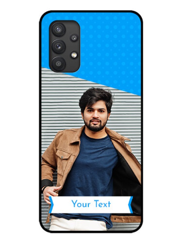 Custom Galaxy M32 5G Photo Printing on Glass Case - Simple Blue Color Design
