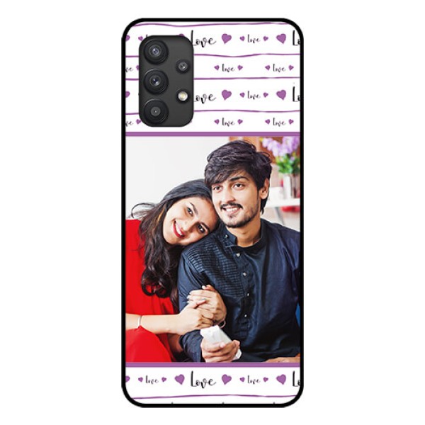 Galaxy M32 5G Custom Glass Mobile Case - Couples Heart Design