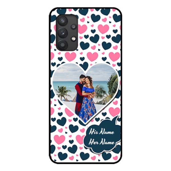 Galaxy M32 5G Custom Glass Phone Case - Pink & Blue Heart Design