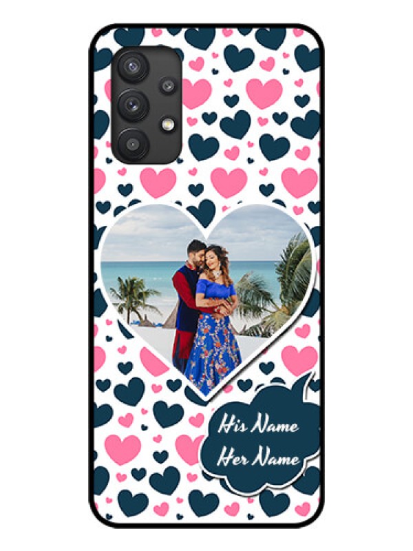 Custom Galaxy M32 5G Custom Glass Phone Case - Pink & Blue Heart Design