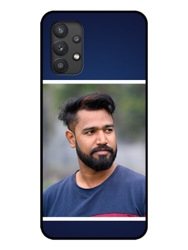Custom Galaxy M32 5G Personalized Glass Phone Case - Simple Royal Blue Design