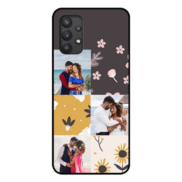 Galaxy M32 5G Photo Printing on Glass Case - 3 Images with Floral Design Galaxy M32 5G Photo Printing on Glass Case - 3 Images with Floral Design