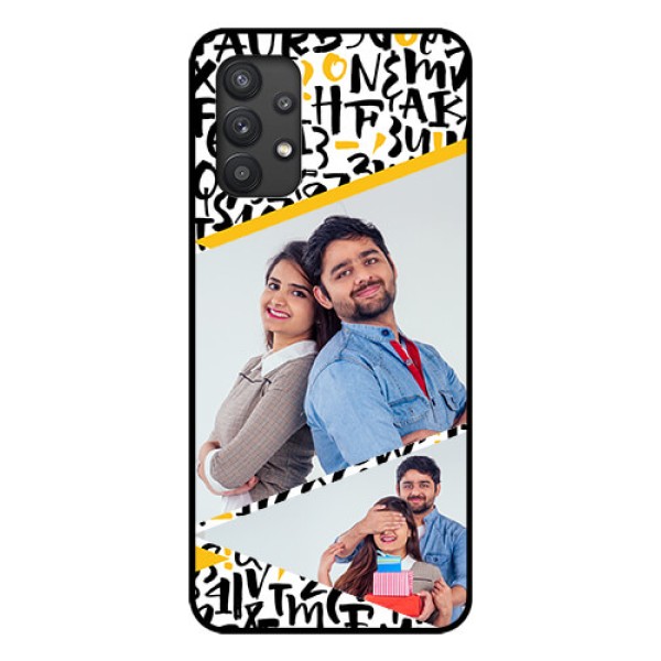 Galaxy M32 5G Custom Glass Mobile Case - Letters Pattern Design
