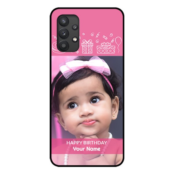 Galaxy M32 5G Photo Printing on Glass Case - with Birthday Line Art Design Galaxy M32 5G Photo Printing on Glass Case - with Birthday Line Art Design