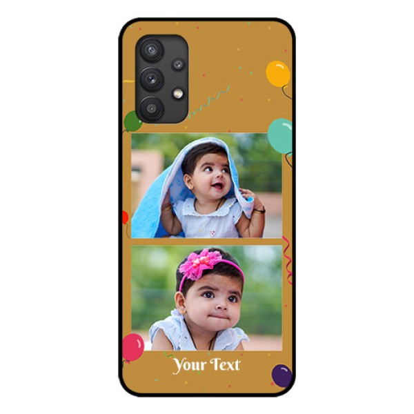 Galaxy M32 5G Personalized Glass Phone Case - Image Holder with Birthday Celebrations Design