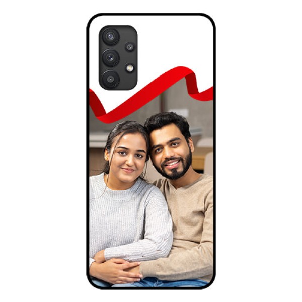 Galaxy M32 5G Photo Printing on Glass Case - Red Ribbon Frame Design