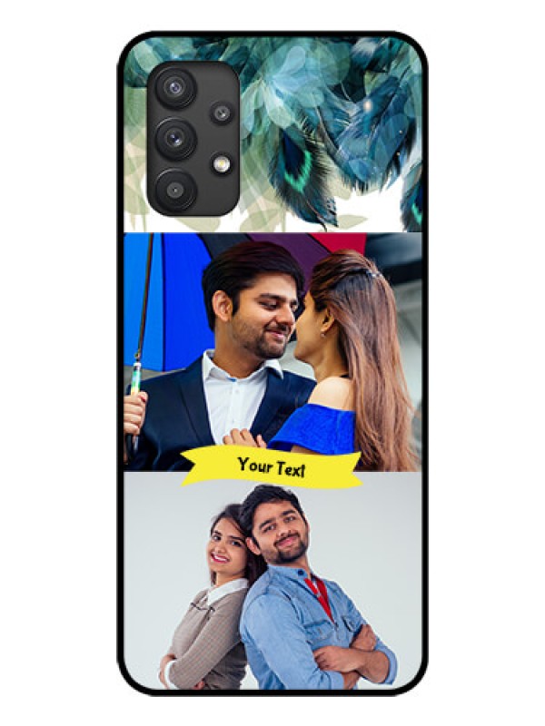 Custom Galaxy M32 5G Personalized Glass Phone Case - Image with Boho Peacock Feather Design