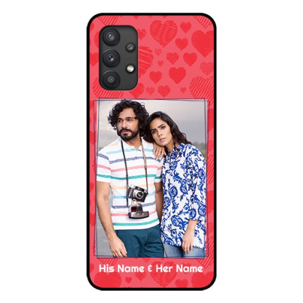 Galaxy M32 5G Photo Printing on Glass Case - with Red Heart Symbols Design Galaxy M32 5G Photo Printing on Glass Case - with Red Heart Symbols Design
