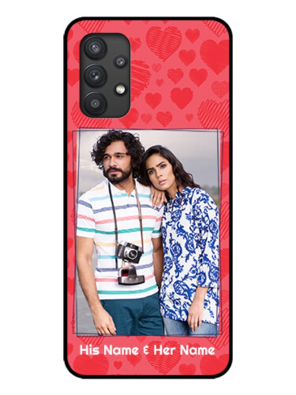 Custom Galaxy M32 5G Photo Printing on Glass Case - with Red Heart Symbols Design