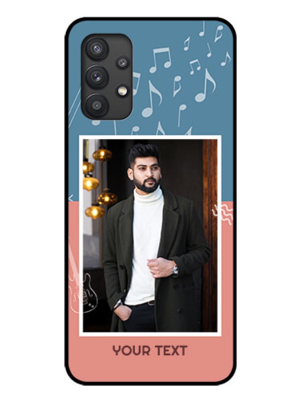 Custom Galaxy M32 5G Photo Printing on Glass Case - with Color Musical Note Design