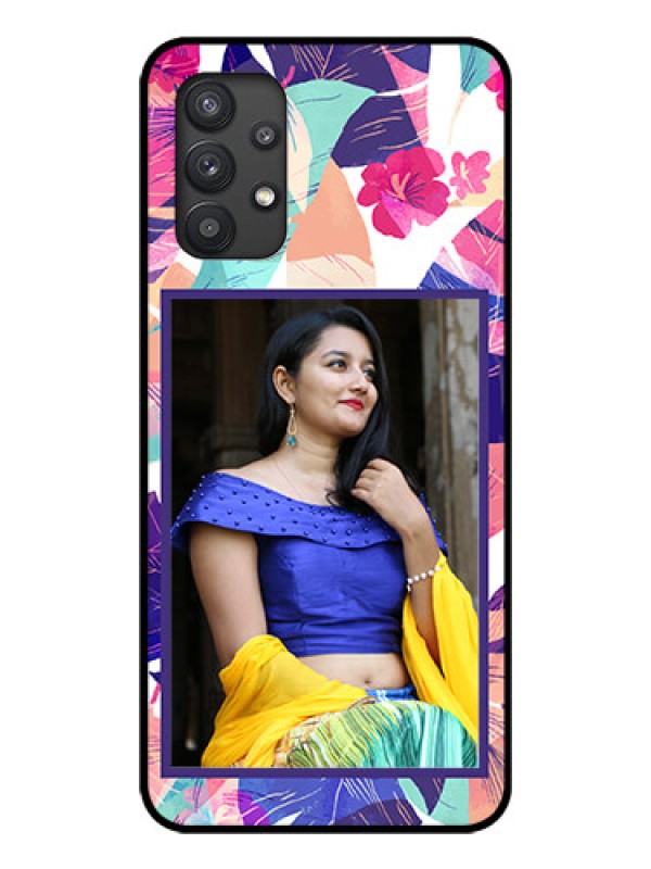 Custom Galaxy M32 5G Custom Glass Mobile Case - Abstract Floral Design