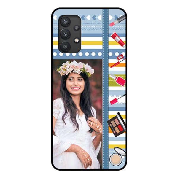 Galaxy M32 5G Personalized Glass Phone Case - Makeup Icons Design
