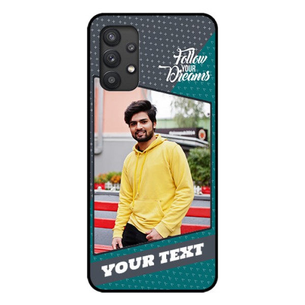 Galaxy M32 5G Personalized Glass Phone Case - Background Pattern Design with Quote Galaxy M32 5G Personalized Glass Phone Case - Background Pattern Design with Quote