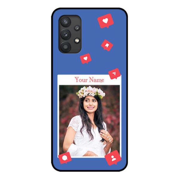 Galaxy M32 5G Custom Glass Phone Case - Like Share And Comment Design