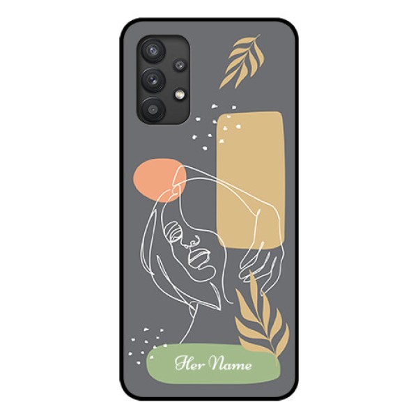 Galaxy M32 5G Custom Glass Phone Case - Gazing Woman line art Design