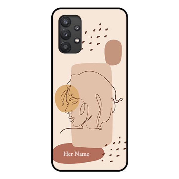 Galaxy M32 5G Photo Printing on Glass Case - Calm Woman line art Design Galaxy M32 5G Photo Printing on Glass Case - Calm Woman line art Design