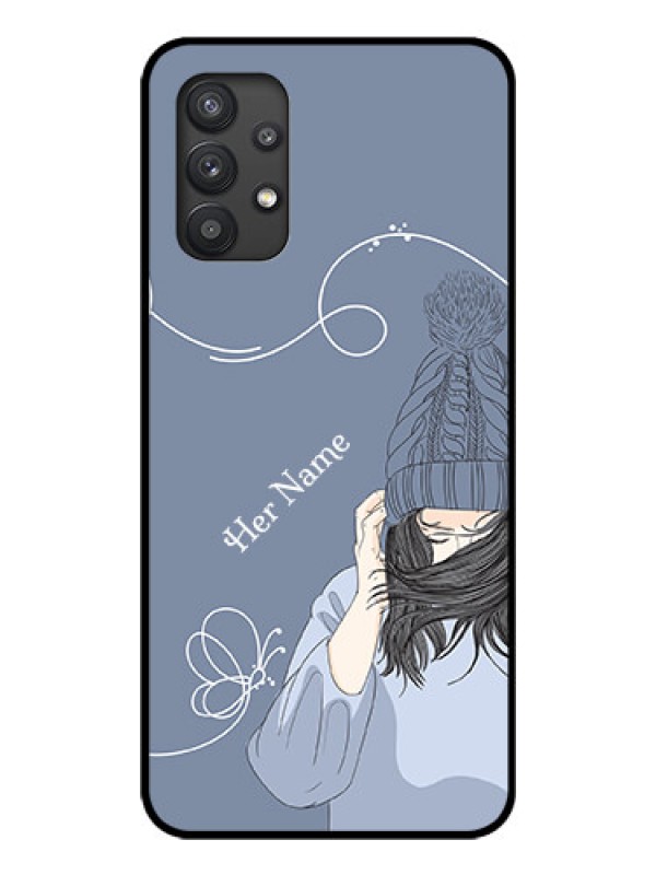 Custom Galaxy M32 5G Custom Glass Mobile Case - Girl in winter outfit Design