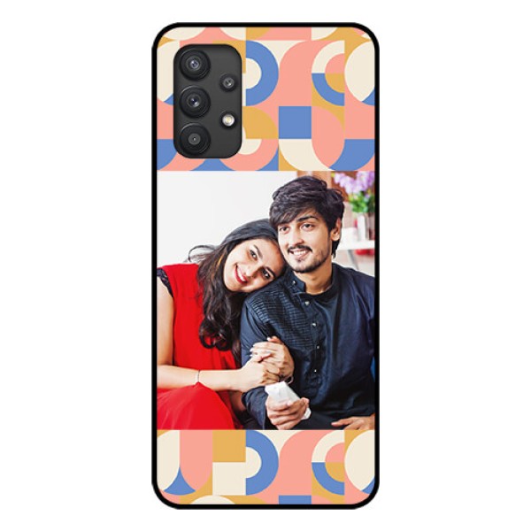 Galaxy M32 5G Photo Printing on Glass Case - Semi-circle Maze Pattern Design Galaxy M32 5G Photo Printing on Glass Case - Semi-circle Maze Pattern Design