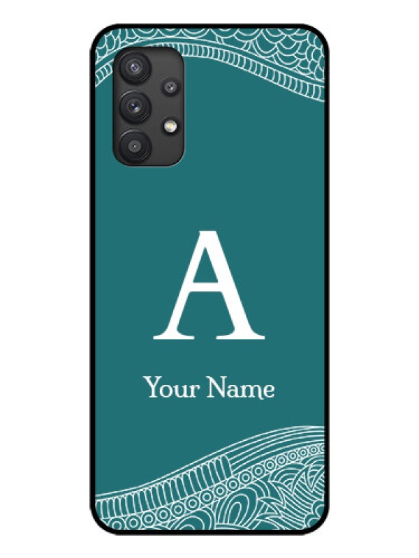 Custom Galaxy M32 5G Personalized Glass Phone Case - line art pattern with custom name Design