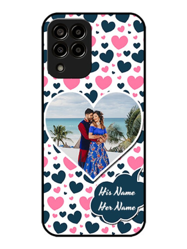 Custom Galaxy m33-5g 5G Custom Glass Phone Case - Pink & Blue Heart Design
