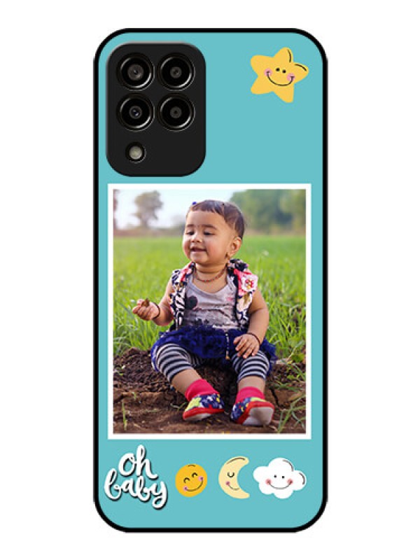 Custom Galaxy m33-5g 5G Personalized Glass Phone Case - Smiley Kids Stars Design