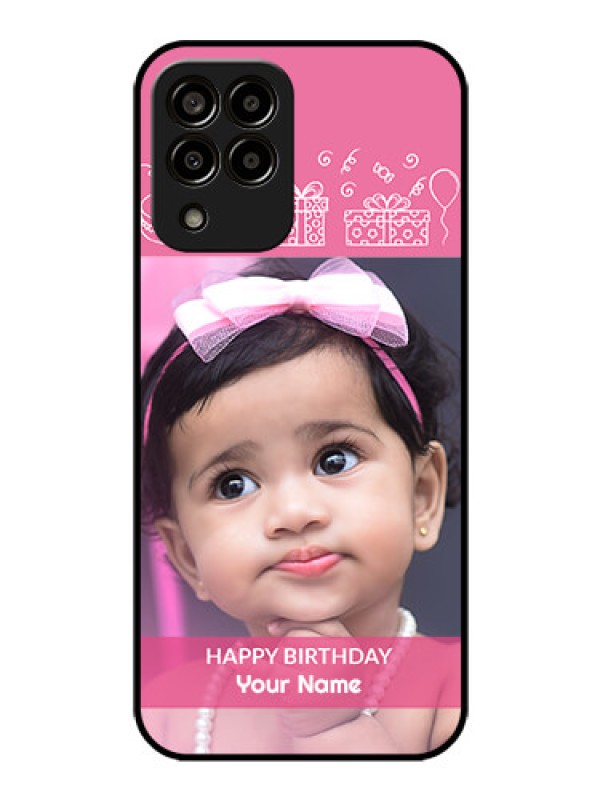 Custom Galaxy m33-5g 5G Photo Printing on Glass Case - with Birthday Line Art Design