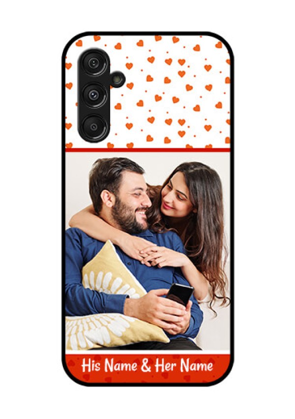 Samsung Galaxy M34 5G Custom Glass Phone Case - Orange Love Symbol Design