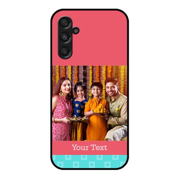 Samsung Galaxy M34 5G Personalized Glass Phone Case - Peach & Blue Color Design Samsung Galaxy M34 5G Personalized Glass Phone Case - Peach & Blue Color Design