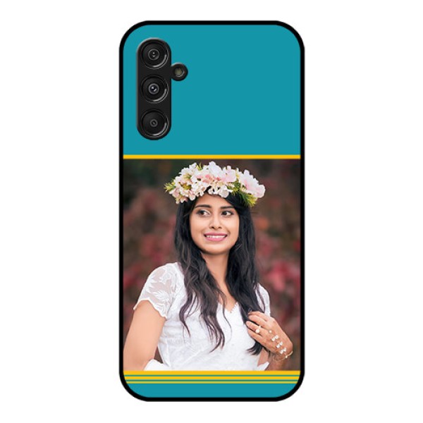 Samsung Galaxy M34 5G Custom Glass Phone Case - Yellow & Blue Design Samsung Galaxy M34 5G Custom Glass Phone Case - Yellow & Blue Design