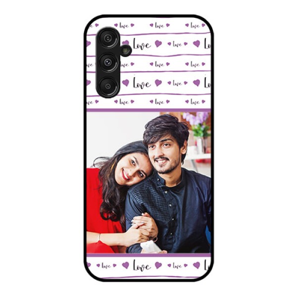 Samsung Galaxy M34 5G Custom Glass Mobile Case - Couples Heart Design Samsung Galaxy M34 5G Custom Glass Mobile Case - Couples Heart Design