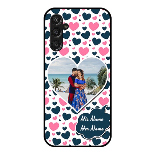 Samsung Galaxy M34 5G Custom Glass Phone Case - Pink & Blue Heart Design