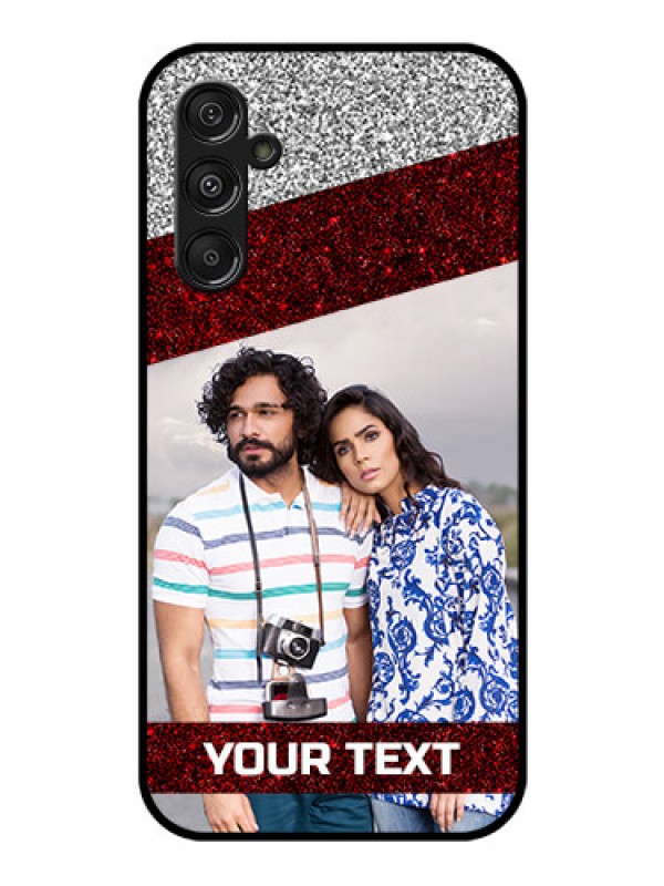 Custom Samsung Galaxy M34 5G Personalized Glass Phone Case - Image Holder with Glitter Strip Design