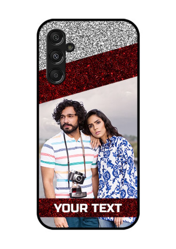 Samsung Galaxy M34 5G Personalized Glass Phone Case - Image Holder with Glitter Strip Design