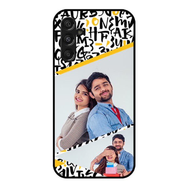 Samsung Galaxy M34 5G Custom Glass Mobile Case - Letters Pattern Design Samsung Galaxy M34 5G Custom Glass Mobile Case - Letters Pattern Design
