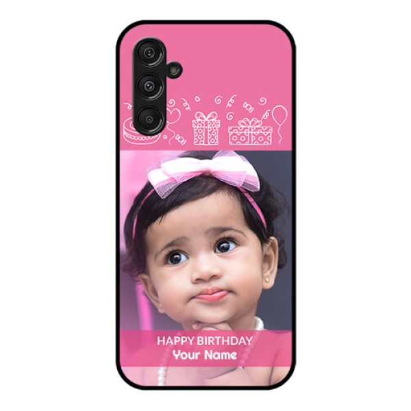 Samsung Galaxy M34 5G Photo Printing on Glass Case - with Birthday Line Art Design Samsung Galaxy M34 5G Photo Printing on Glass Case - with Birthday Line Art Design