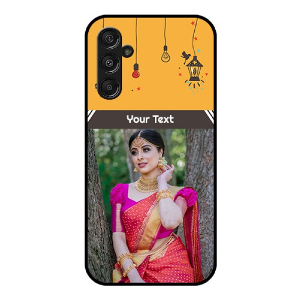 Samsung Galaxy M34 5G Custom Glass Mobile Case - with Family Picture and Icons Samsung Galaxy M34 5G Custom Glass Mobile Case - with Family Picture and Icons