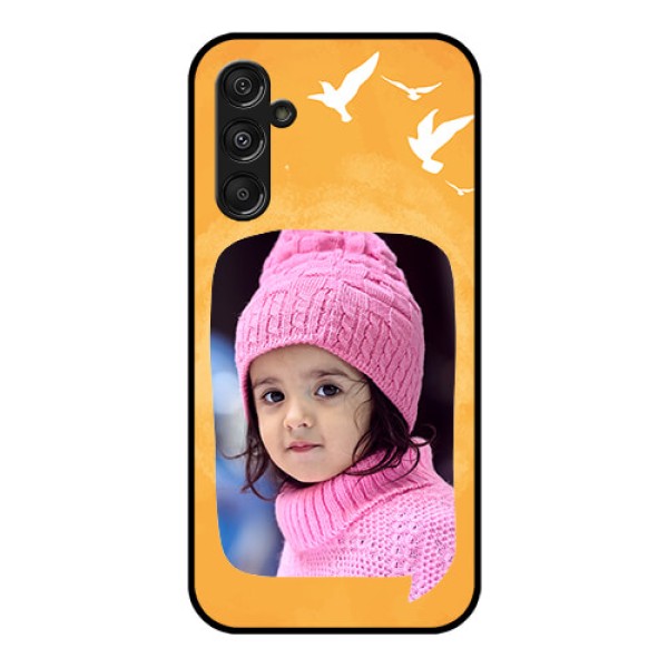 Samsung Galaxy M34 5G Personalized Glass Phone Case - Water Color Design with Bird Icons Samsung Galaxy M34 5G Personalized Glass Phone Case - Water Color Design with Bird Icons