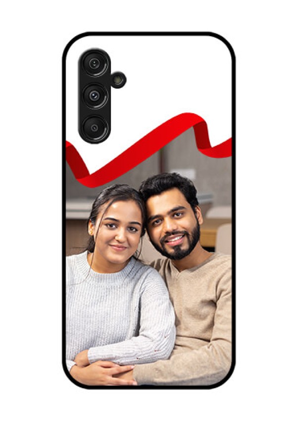 Samsung Galaxy M34 5G Photo Printing on Glass Case - Red Ribbon Frame Design