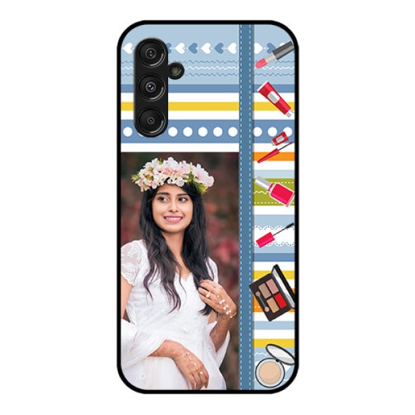 Samsung Galaxy M34 5G Personalized Glass Phone Case - Makeup Icons Design Samsung Galaxy M34 5G Personalized Glass Phone Case - Makeup Icons Design