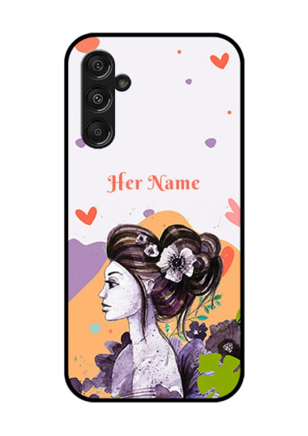 Samsung Galaxy M34 5G Personalized Glass Phone Case - Woman And Nature Design