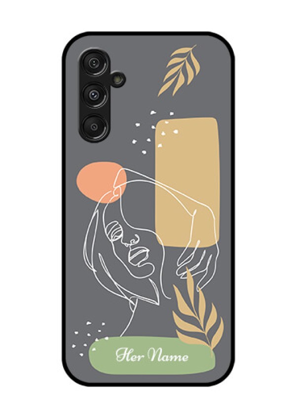 Samsung Galaxy M34 5G Custom Glass Phone Case - Gazing Woman line art Design