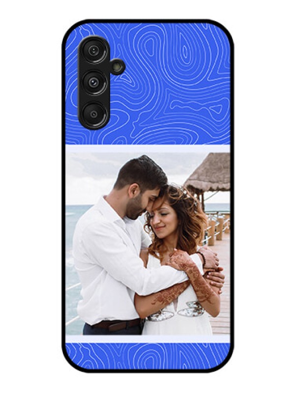 Custom Samsung Galaxy M34 5G Custom Glass Mobile Case - Curved line art with blue and white Design