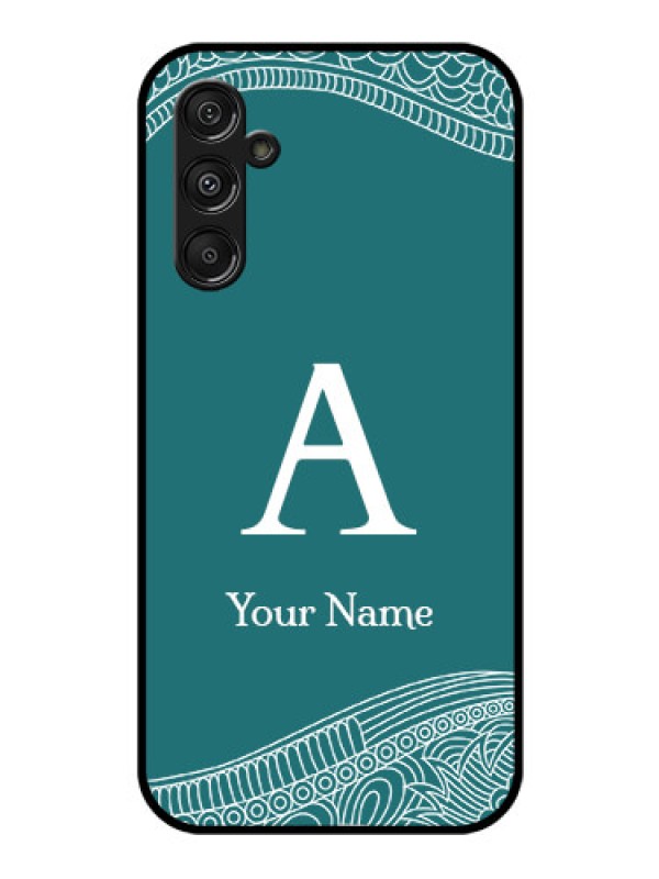 Custom Samsung Galaxy M34 5G Personalized Glass Phone Case - line art pattern with custom name Design