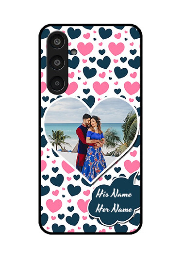 Samsung Galaxy M35 5G Custom Glass Phone CasePink and Blue Heart Design