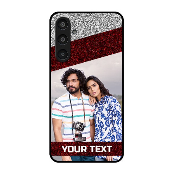 Samsung Galaxy M35 5G Custom Glass Phone CaseImage Holder With Glitter Strip Design Samsung Galaxy M35 5G Custom Glass Phone CaseImage Holder With Glitter Strip Design