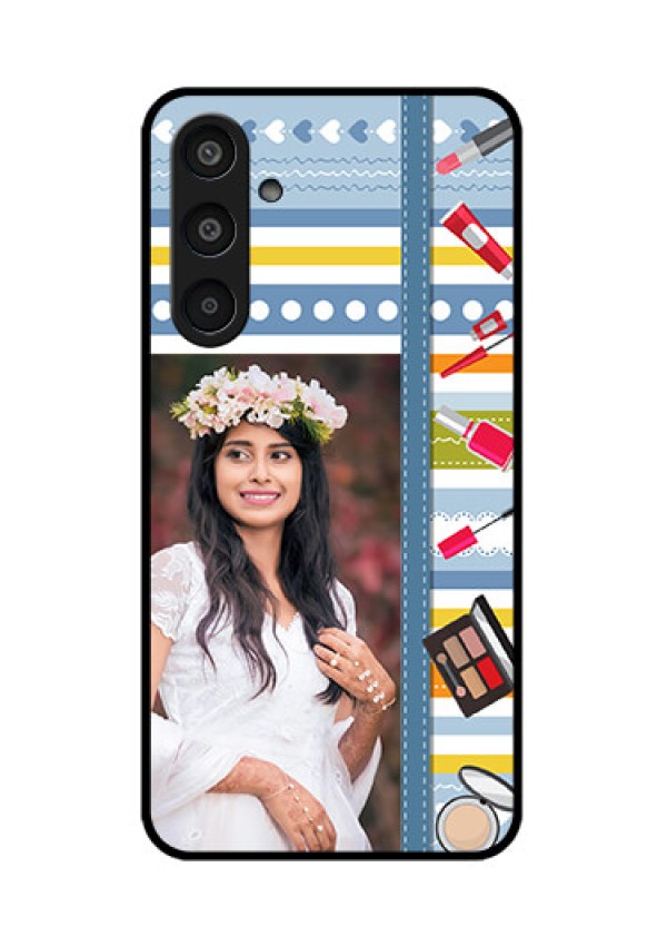 Samsung Galaxy M35 5G Custom Glass Phone CaseMakeup Icons Design