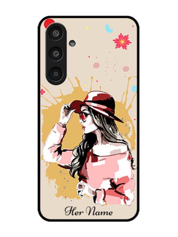 Custom Samsung Galaxy M35 5G Custom Glass Phone CaseWomen With Pink Hat Design