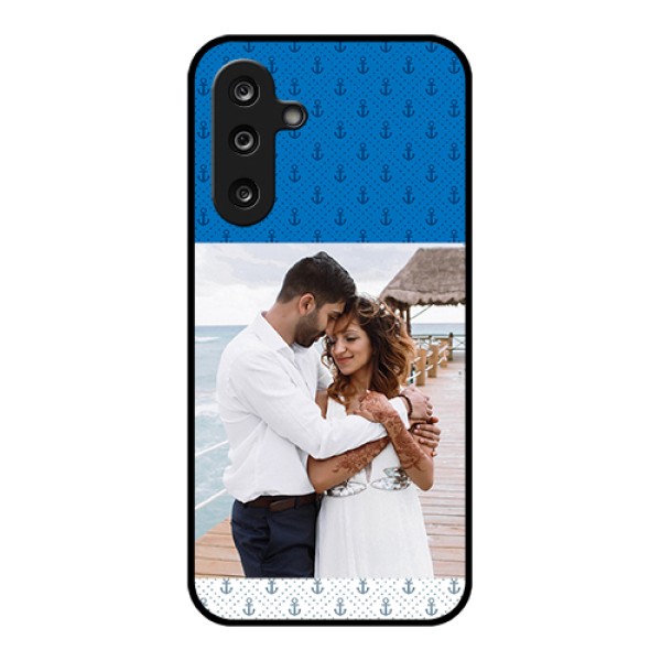 Samsung Galaxy M36 5G Custom Glass Phone Case - Blue Anchors Design Samsung Galaxy M36 5G Custom Glass Phone Case - Blue Anchors Design